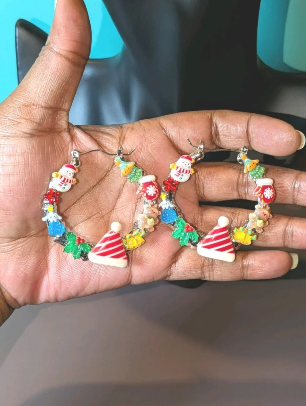 Hand Crafted Festive Red & Multicolor Holiday Hoop Earrings For Women And Girls